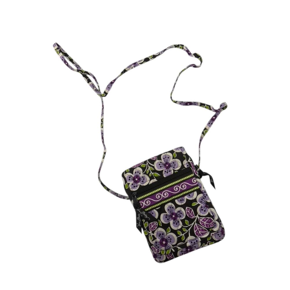 Vera Bradley Plum Petals Mini Quilted Crossbody Purse  Purple Floral Card Holder